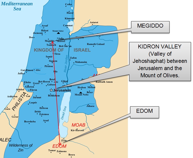 Map showing the distance in miles associated with the Battle of Armageddon
